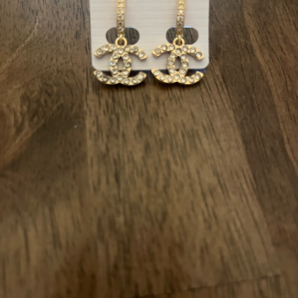 Gold Crystal Logo Earrings